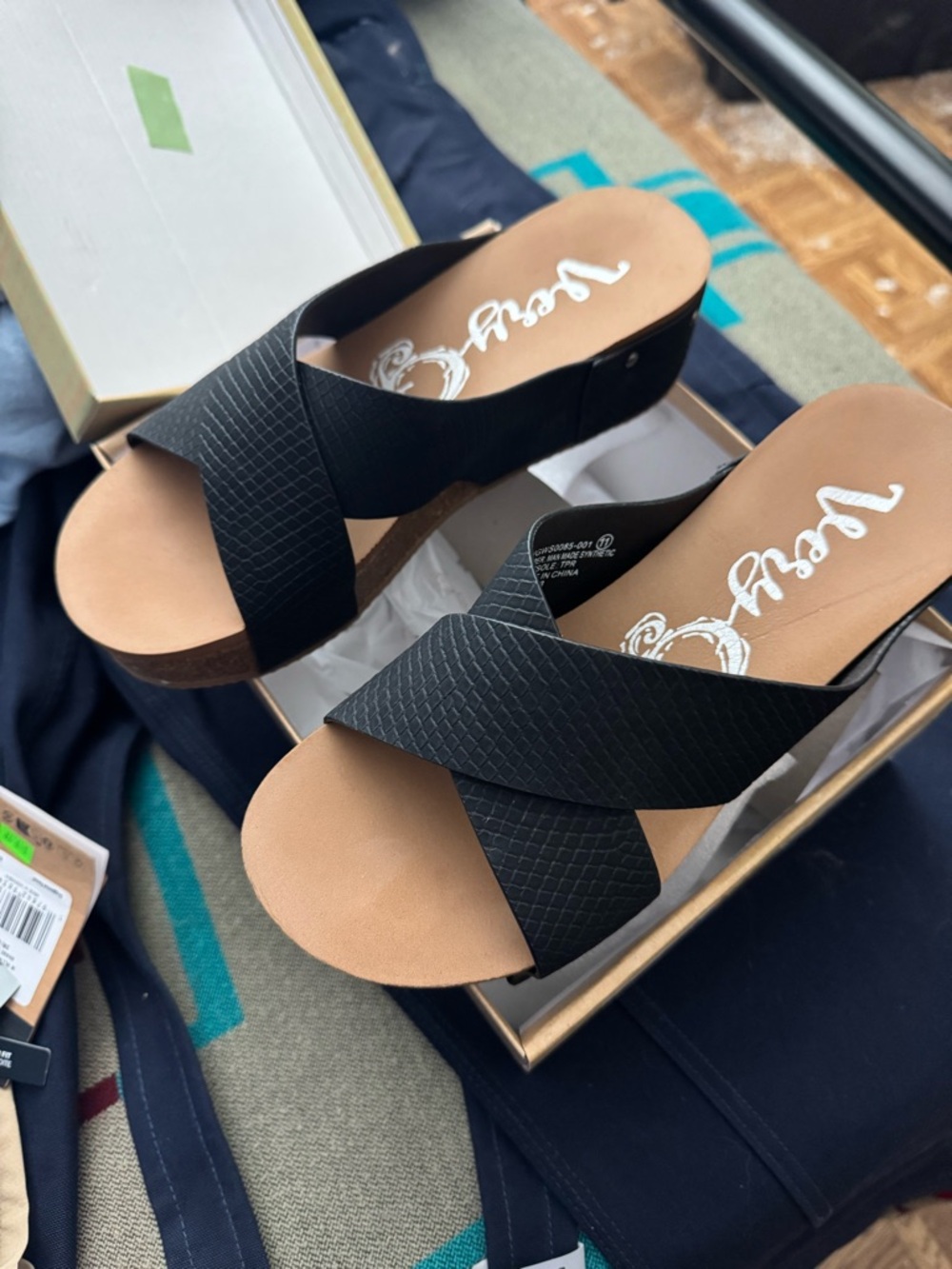 Women's Black Cross-Strap Slide Sandals